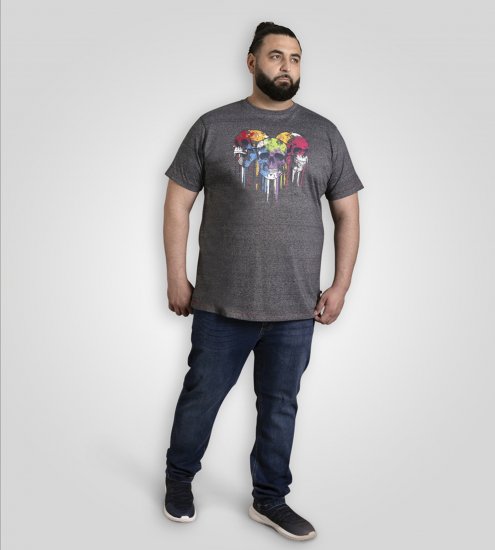 D555 Coalville T-Shirt Skulls with Colored Drips Navy Twist - Majice Kratkih Rukava - Muške Majice Kratkih Rukava Veliki Brojevi 