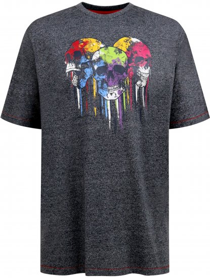 D555 Coalville T-Shirt Skulls with Colored Drips Navy Twist - Majice Kratkih Rukava - Muške Majice Kratkih Rukava Veliki Brojevi 