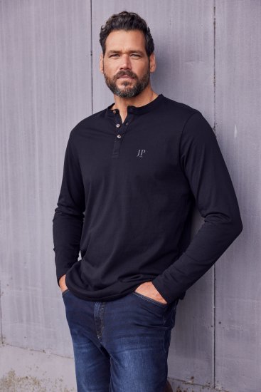 JP1880 Henley T-Shirt Long Sleeve Black TALL - MUŠKA ODJEĆA MT-6XLT - Odjeća za Visoke Muškarce