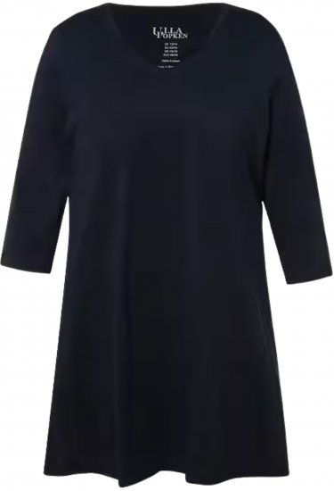 Ulla Popken V-Neck Swing A-line Hem Cotton Knit Tunic Navy - Majice - 