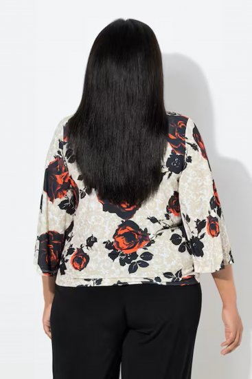 Ulla Popken Rose Print Faux Wrap Top Off-White - Majice - 