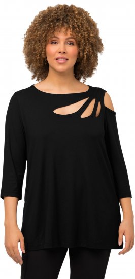 Ulla Popken Asymmetric Petal Cutouts A-line Fit Stretch Knit Top Black - Majice - 