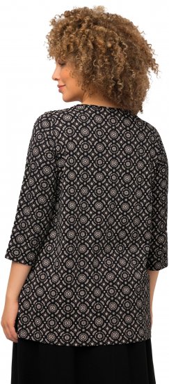 Ulla Popken 3/4 Sleeve Geometric Graphic Tee Black - Majice - 