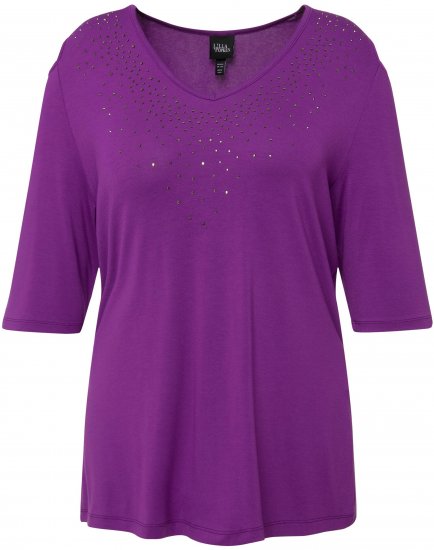 Ulla Popken Rhinestone Detail 3/4 Sleeve Tee Blackberry - Tiskana majica za žene - 