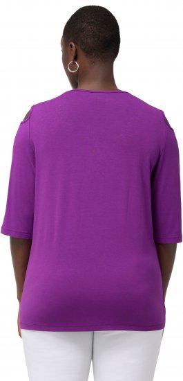 Ulla Popken Rhinestone Detail 3/4 Sleeve Tee Blackberry - Tiskana majica za žene - 