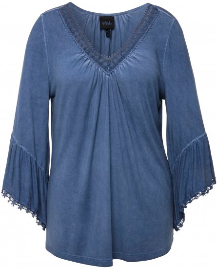 Ulla Popken Trumpet Sleeve Cold Dyed Tee Dove Blue - Tiskana majica za žene - 