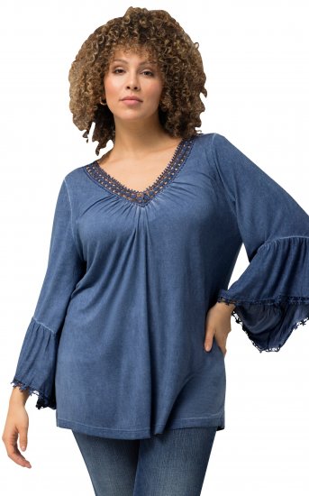 Ulla Popken Trumpet Sleeve Cold Dyed Tee Dove Blue - Tiskana majica za žene - 