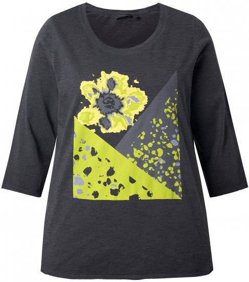 Ulla Popken Graphic Patch Print 3/4 Sleeve T-Shirt Black - Majice - 