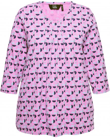 Ulla Popken Geometric Pattern 3/4 Sleeve Tee Amethyst - Tiskana majica za žene - 