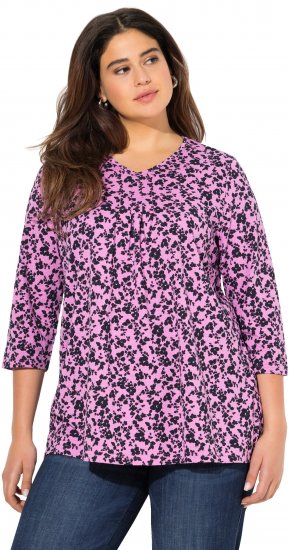 Ulla Popken Floral 3/4 Sleeve V-Neck A-Line Tee Amethyst - Majice - 
