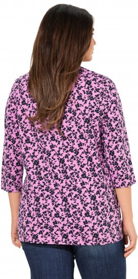 Ulla Popken Floral 3/4 Sleeve V-Neck A-Line Tee Amethyst - Majice - 