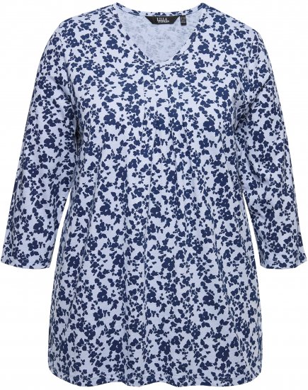 Ulla Popken Floral 3/4 Sleeve V-Neck A-Line Tee Blue - Majice - 