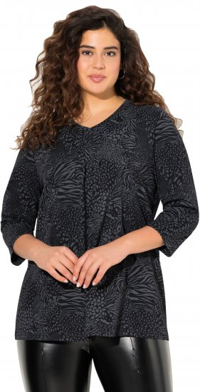 Ulla Popken Animal Print 3/4 Sleeve V-Neck Tee Black - Majice - 