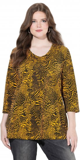 Ulla Popken Animal Print 3/4 Sleeve V-Neck Tee Neon Orange - Majice - 