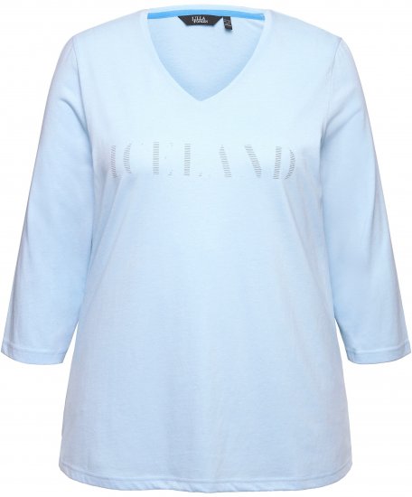 Ulla Popken Country Lettered 3/4 Sleeve Tee Soft Light Blue - Tiskana majica za žene - 