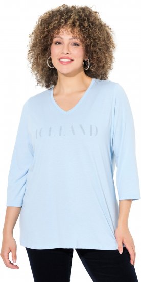 Ulla Popken Country Lettered 3/4 Sleeve Tee Soft Light Blue - Tiskana majica za žene - 