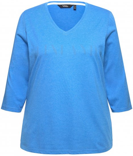 Ulla Popken Country Lettered 3/4 Sleeve Tee Teal Blue - Tiskana majica za žene - 