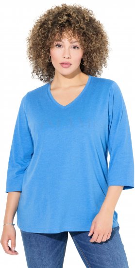 Ulla Popken Country Lettered 3/4 Sleeve Tee Teal Blue - Tiskana majica za žene - 