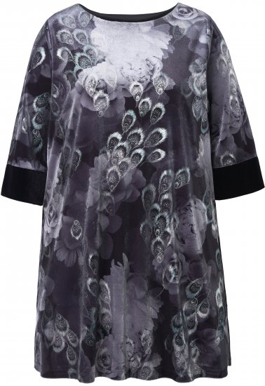 Ulla Popken Velvet Peacock Feather 3/4 Sleeve Tunic Blouse Black - Majice - 