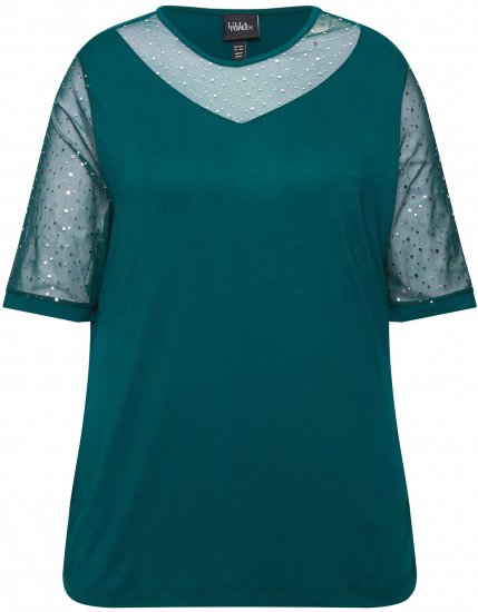 Ulla Popken Sequined Mesh Sleeve Blouse Dark Green - Majice - 