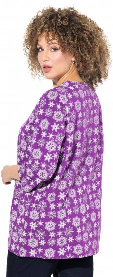 Ulla Popken Snowflake Print 3/4 Sleeve A-Line Tee Dark Purple - Tiskana majica za žene - 