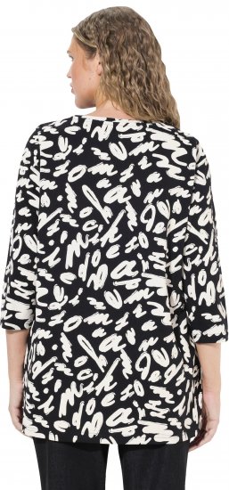 Ulla Popken Scribble Print Square Neck 3/4 Sleeve Tee Black - Tiskana majica za žene - 