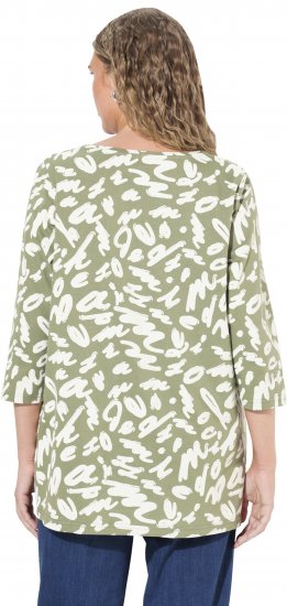Ulla Popken Scribble Print Square Neck 3/4 Sleeve Tee Sage Green - Tiskana majica za žene - 