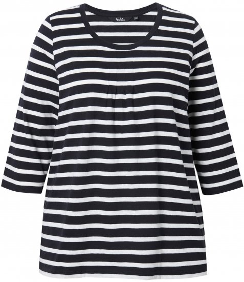 Ulla Popken Striped 3/4 Sleeve A-Line Tee Black - Majice - 