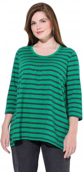 Ulla Popken Striped 3/4 Sleeve A-Line Tee Moss Green - Majice - 