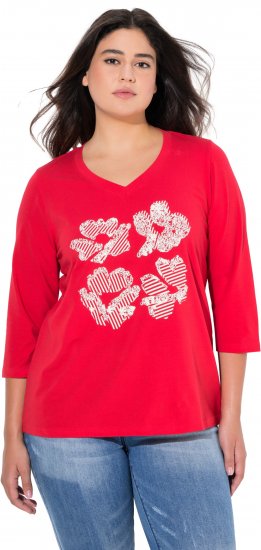 Ulla Popken Floral Graphic V-Neck Tee Lychee - Tiskana majica za žene - 