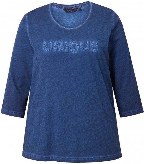 Ulla Popken UNIQUE Embroidered 3/4 Sleeve Tee Ink Blue - Majice - 