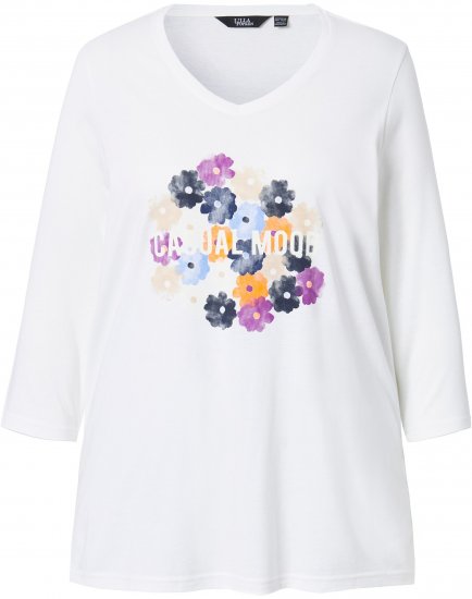 Ulla Popken Casual Mood Floral V-Neck Tee Off-White - Majice - 