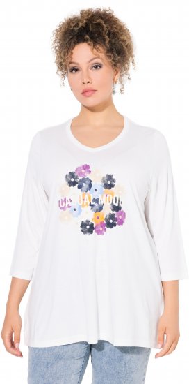 Ulla Popken Casual Mood Floral V-Neck Tee Off-White - Majice - 