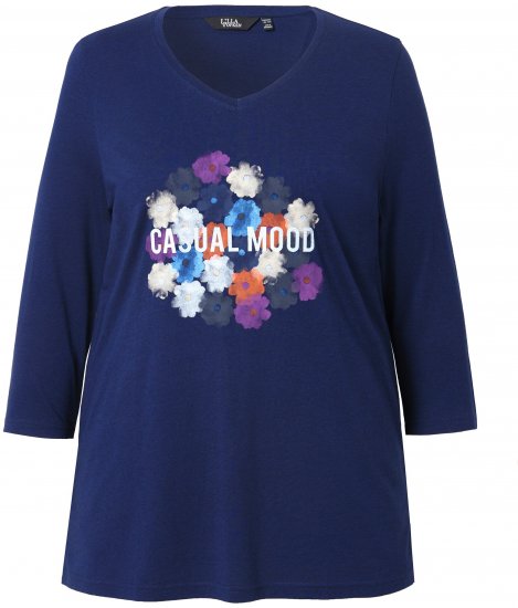 Ulla Popken Casual Mood Floral V-Neck Tee Navy - Majice - 
