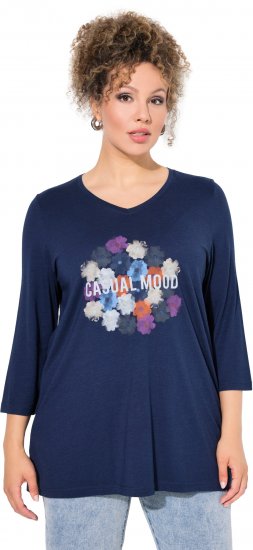 Ulla Popken Casual Mood Floral V-Neck Tee Navy - Majice - 
