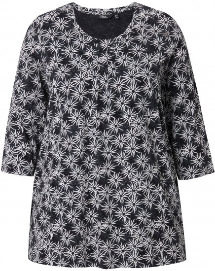 Ulla Popken Graphic Flower A-Line 3/4 Sleeve Tee Black - Majice - 
