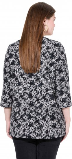 Ulla Popken Graphic Flower A-Line 3/4 Sleeve Tee Black - Majice - 