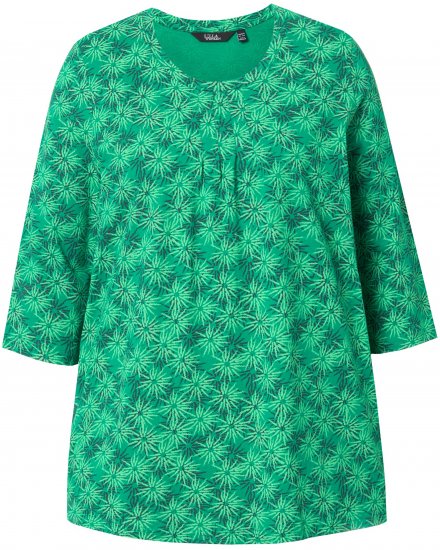 Ulla Popken Graphic Flower A-Line 3/4 Sleeve Tee Moss Green - Majice - 