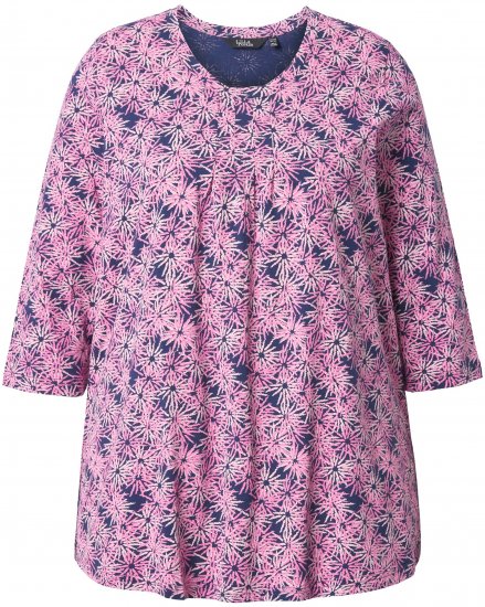 Ulla Popken Graphic Flower A-Line 3/4 Sleeve Tee Pink - Majice - 