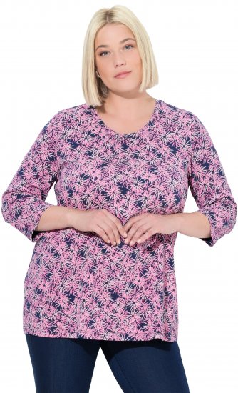 Ulla Popken Graphic Flower A-Line 3/4 Sleeve Tee Pink - Majice - 