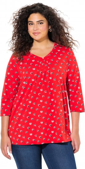 Ulla Popken Minimal Floral Print 3/4 Sleeve Tee Neon Red - Tiskana majica za žene - 
