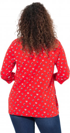 Ulla Popken Minimal Floral Print 3/4 Sleeve Tee Neon Red - Tiskana majica za žene - 