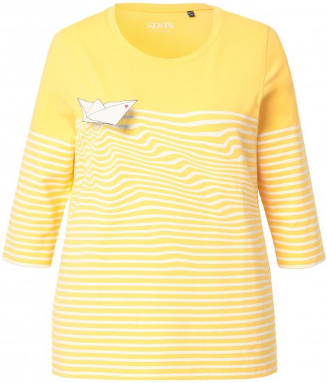 Ulla Popken Paper Boat Print 3/4 Sleeve Tee Sun Yellow - Tiskana majica za žene - 