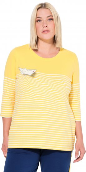Ulla Popken Paper Boat Print 3/4 Sleeve Tee Sun Yellow - Tiskana majica za žene - 