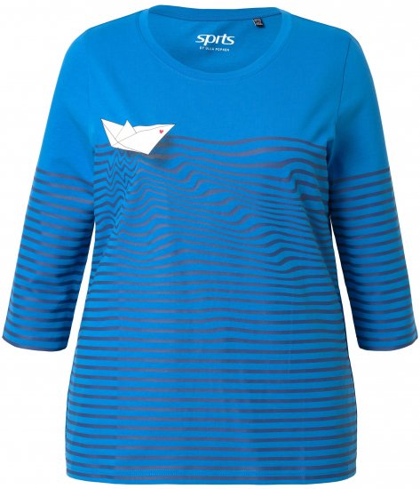Ulla Popken Paper Boat Print 3/4 Sleeve Tee Pacific Blue - Tiskana majica za žene - 
