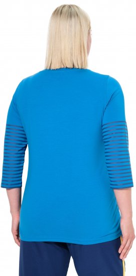 Ulla Popken Paper Boat Print 3/4 Sleeve Tee Pacific Blue - Tiskana majica za žene - 