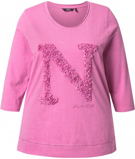Ulla Popken Textured Lettering 3/4 Sleeve Tee Pink - Tiskana majica za žene - 
