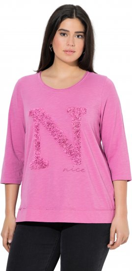 Ulla Popken Textured Lettering 3/4 Sleeve Tee Pink - Tiskana majica za žene - 