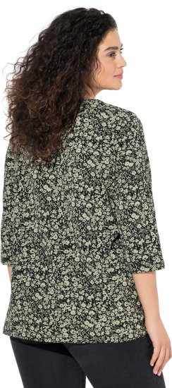 Ulla Popken Pleated Floral Print 3/4 Sleeve Tee Pond Green - Tiskana majica za žene - 