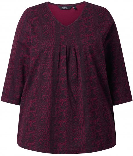 Ulla Popken Mixed Pattern Stripe 3/4 Sleeve Tee Black - Tiskana majica za žene - 